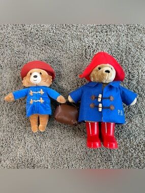 2 Paddington Bear Plush Red/Blue Rainbow Designs Toggles,Boots,Sounds Y2K Stuffy